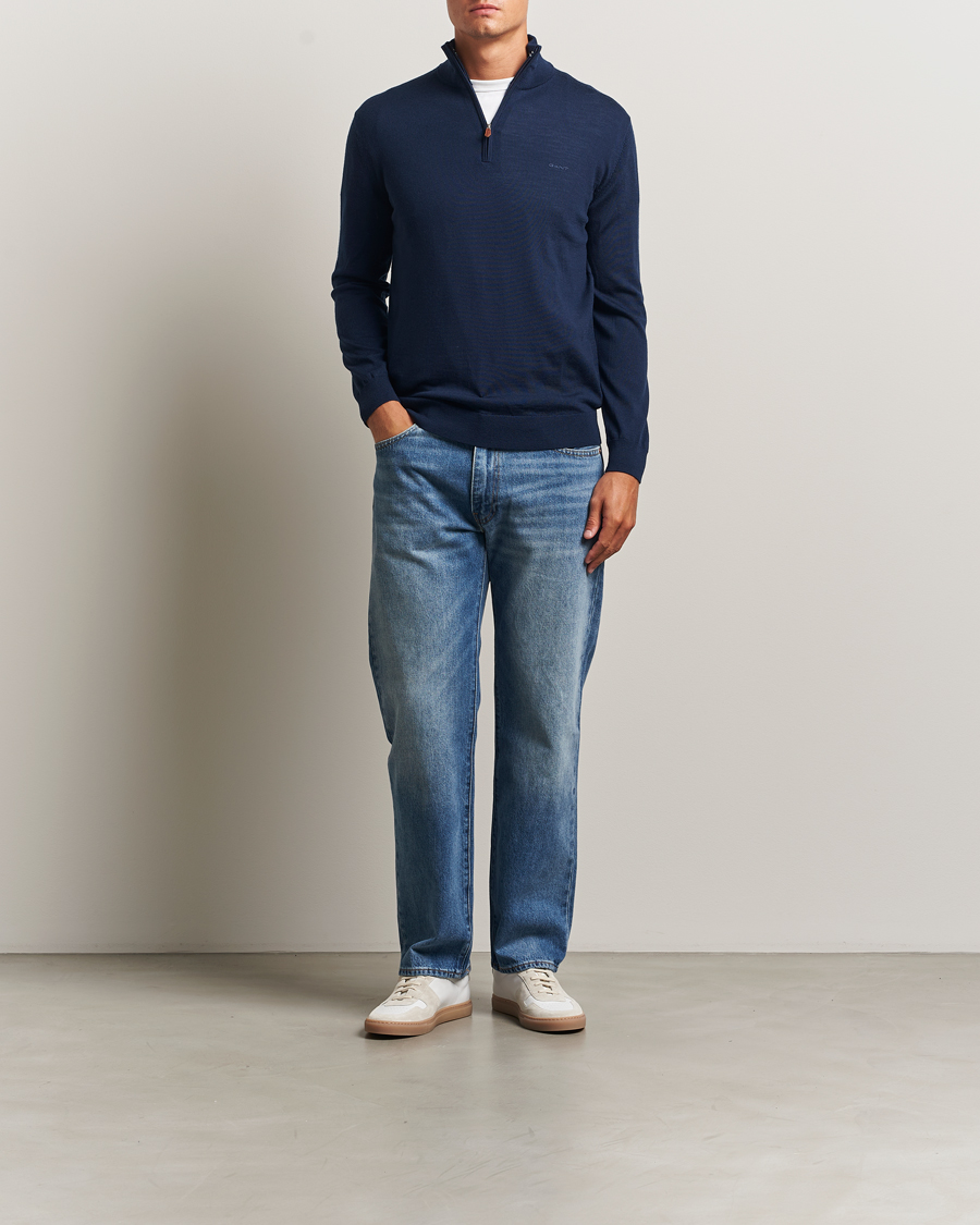 Herre | Gensere | Gant | Extrafine Merino Wool Half Zip Marine