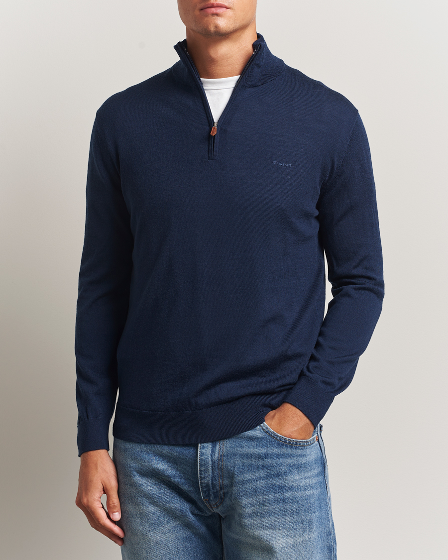 Herre | Gensere | Gant | Extrafine Merino Wool Half Zip Marine