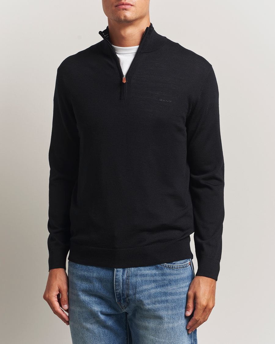 Herre | Gensere | GANT | Extrafine Merino Wool Half Zip Black