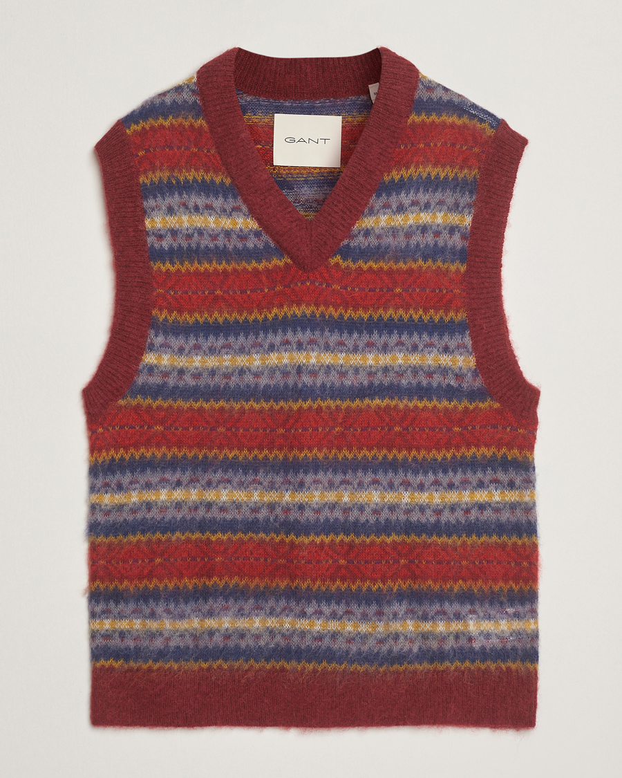 Herre | Gensere | GANT | Brushed Fair Isle Vest Plumped Red
