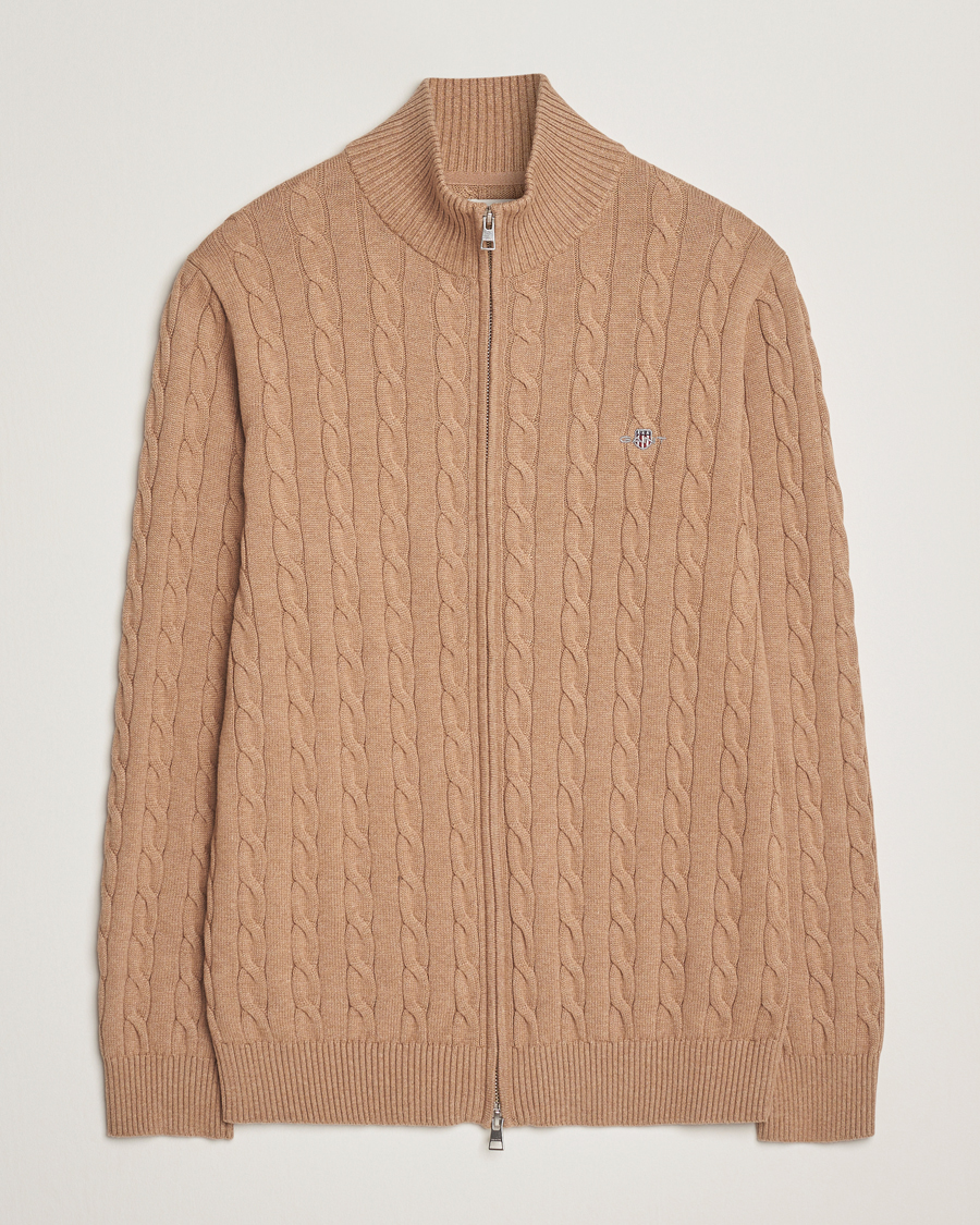 Herre | Gensere | GANT | Cotton Cable Full Zip Dark Sand Melange