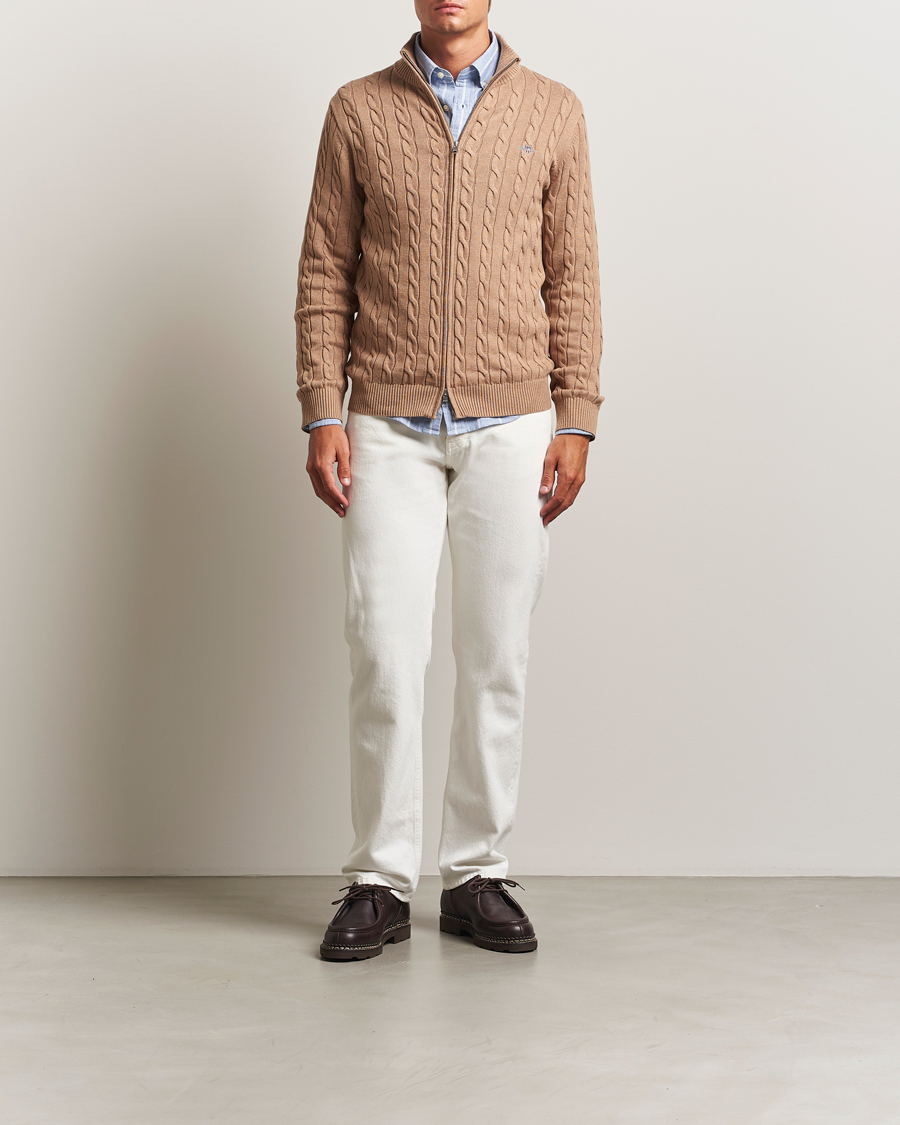 Herre | Gensere | GANT | Cotton Cable Full Zip Dark Sand Melange