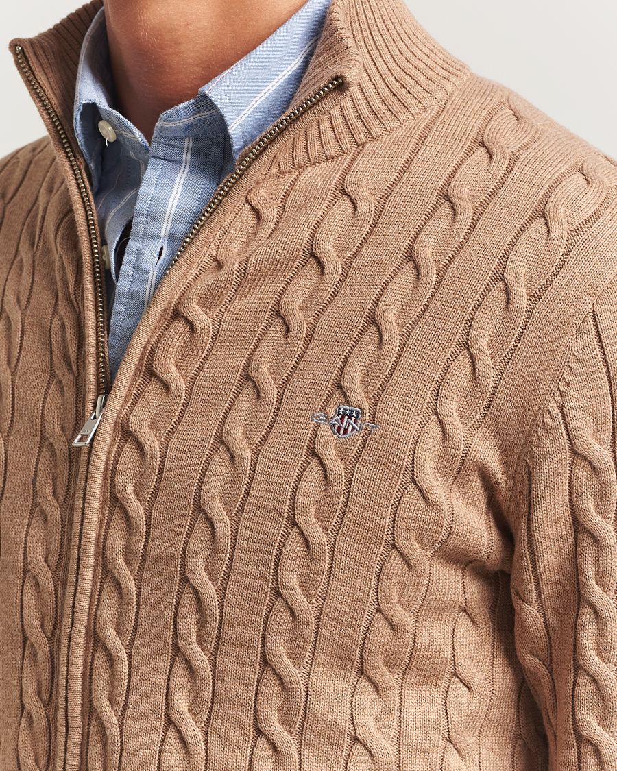 Herre | Gensere | GANT | Cotton Cable Full Zip Dark Sand Melange