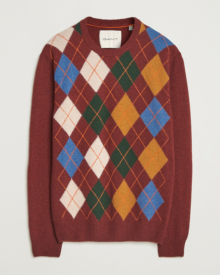 Herre | Gensere | Gant | Lambswool Argyle Knitted Crew Neck Winter Wine