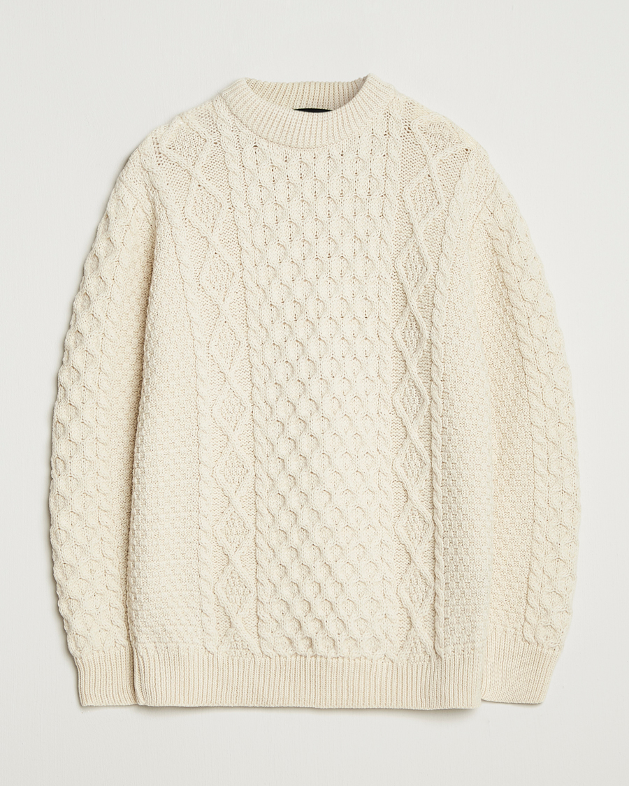 Herre | Gensere | Gloverall | Aran Wool Knitted Sweater Ecru