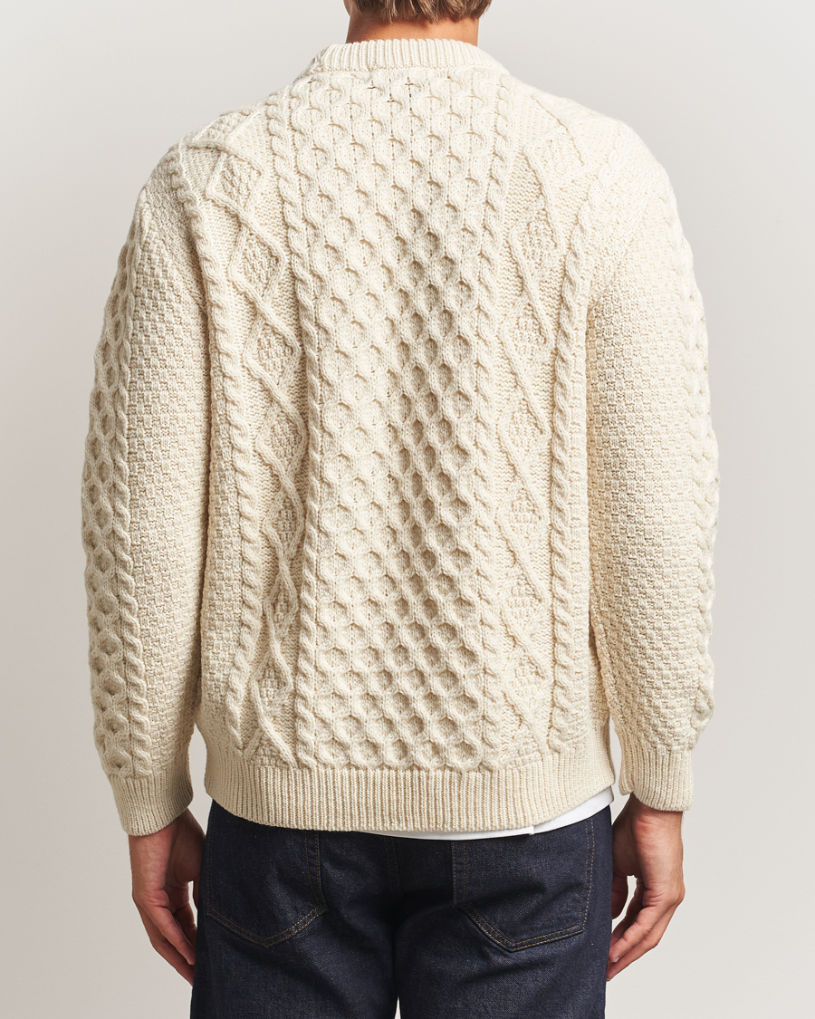 Herre | Gensere | Gloverall | Aran Wool Knitted Sweater Ecru