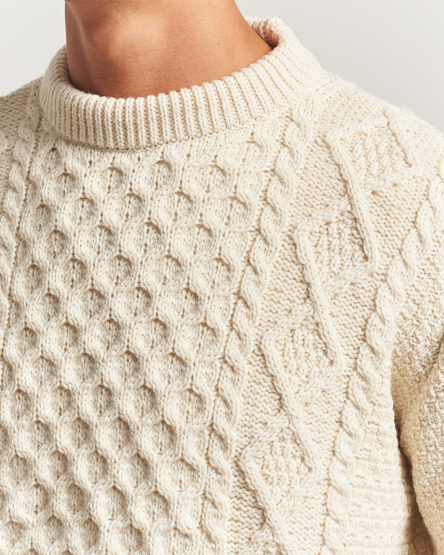 Herre | Gensere | Gloverall | Aran Wool Knitted Sweater Ecru