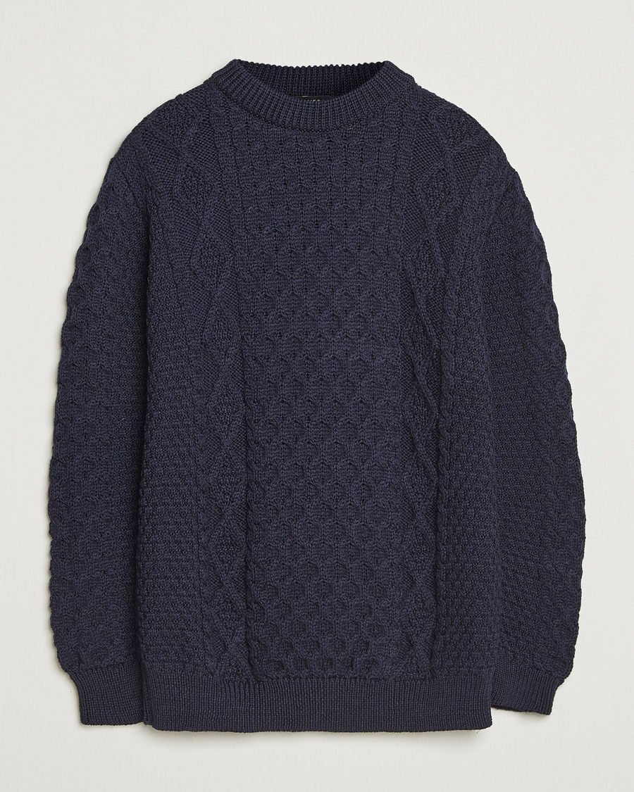 Herre | Gensere | Gloverall | Aran Wool Knitted Sweater Navy