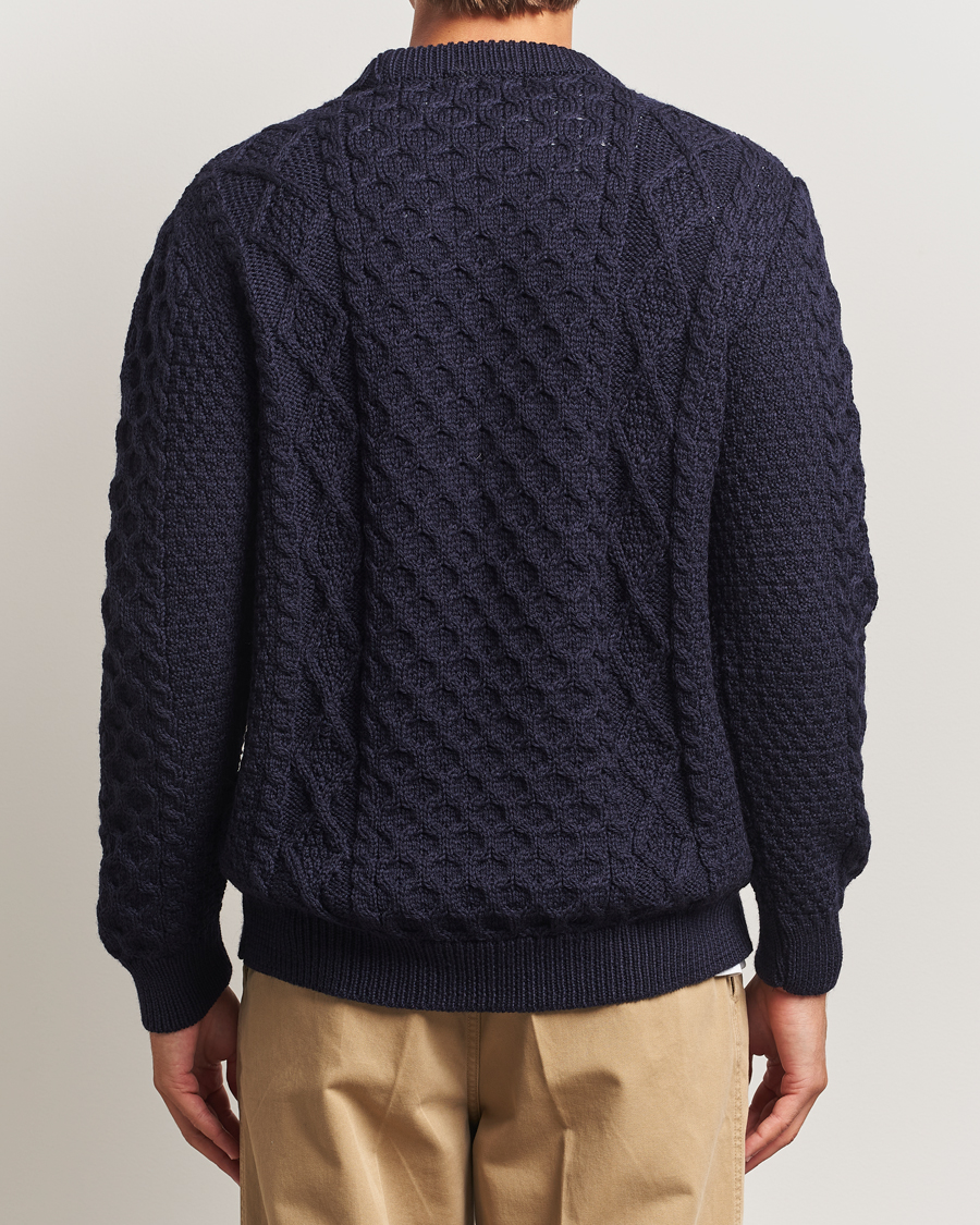 Herre | Gensere | Gloverall | Aran Wool Knitted Sweater Navy