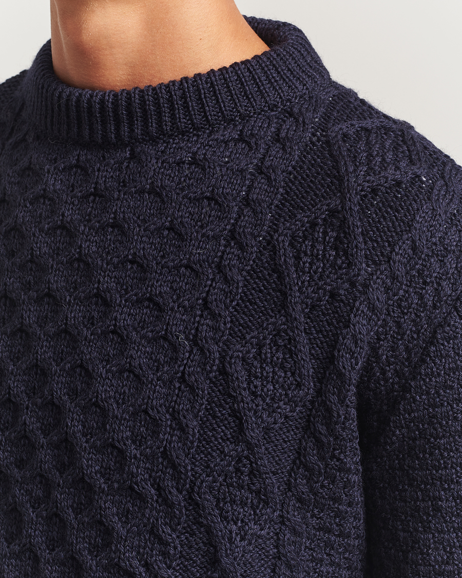 Herre | Gensere | Gloverall | Aran Wool Knitted Sweater Navy