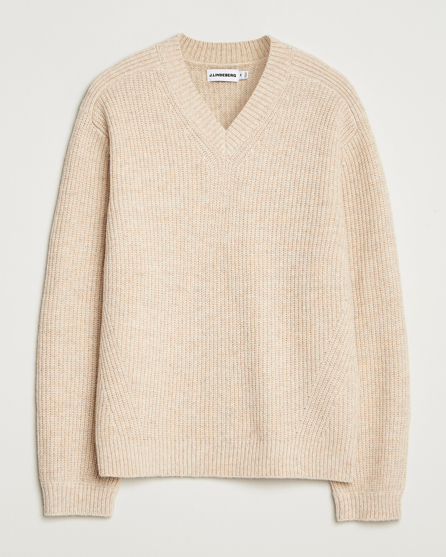 Herre | Gensere | J.Lindeberg | Vitor Wool Heavy Knitted V-Neck Moonbeam Melange