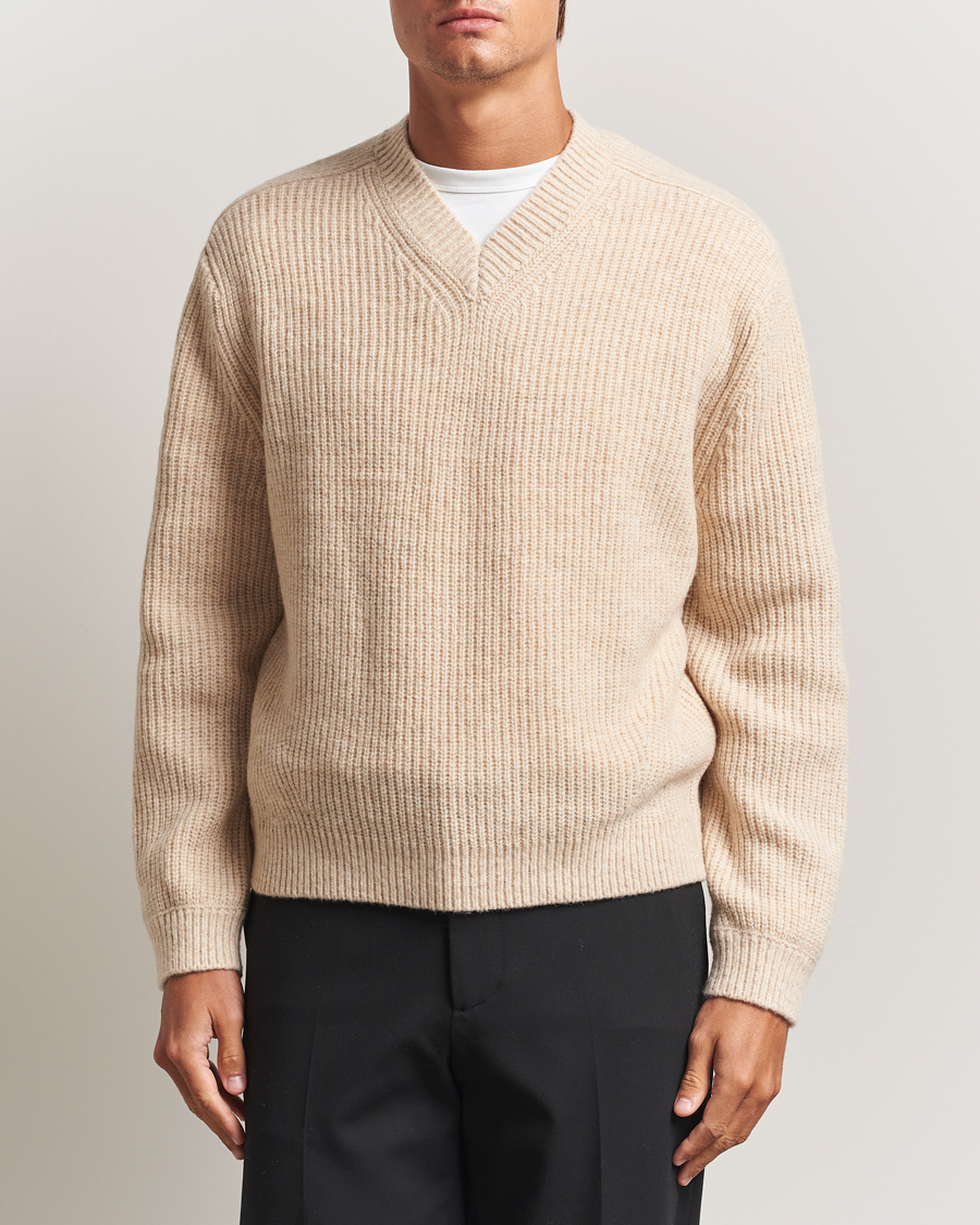 Herre | Gensere | J.Lindeberg | Vitor Wool Heavy Knitted V-Neck Moonbeam Melange