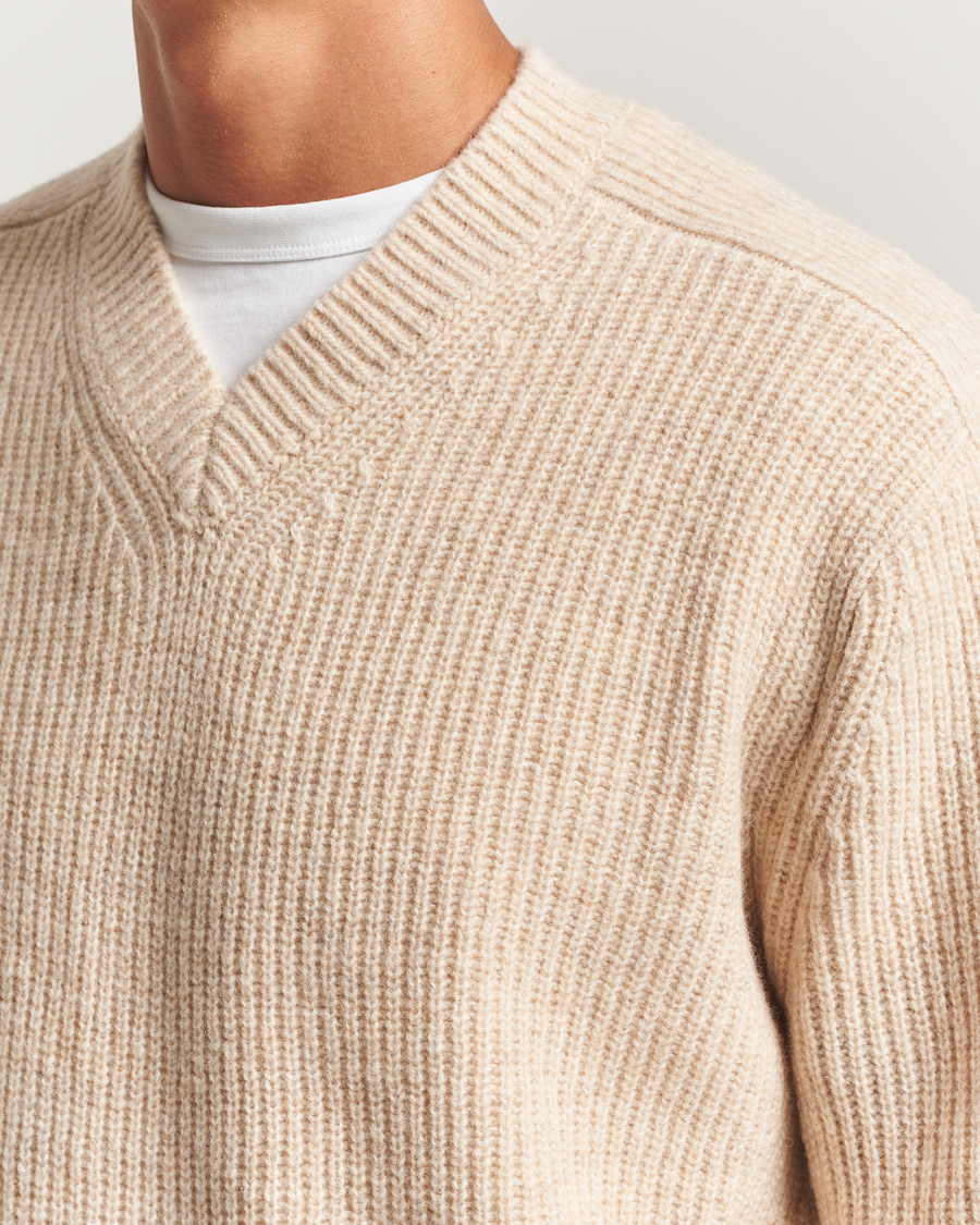 Herre | Gensere | J.Lindeberg | Vitor Wool Heavy Knitted V-Neck Moonbeam Melange