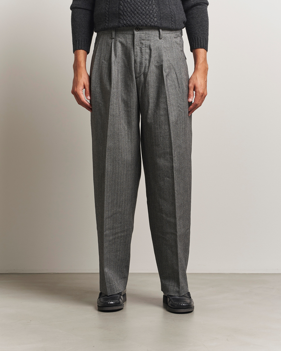 Herre | Bukser | NN07 | Justin Double Pleated Herringbone Trousers Grey