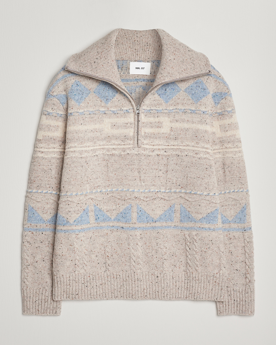 Herre | Gensere | NN07 | William Heavy Knitted Wool Half Zip Ecru