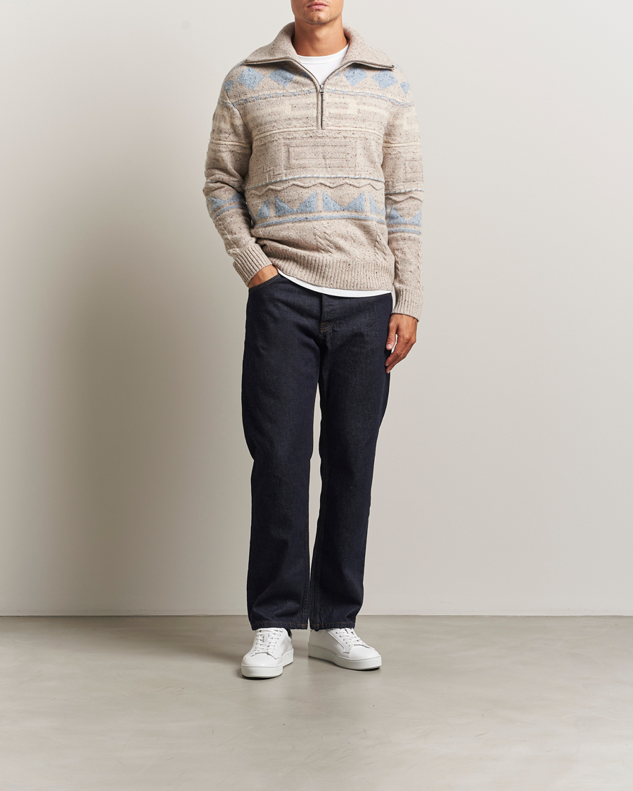 Herre | Gensere | NN07 | William Heavy Knitted Wool Half Zip Ecru