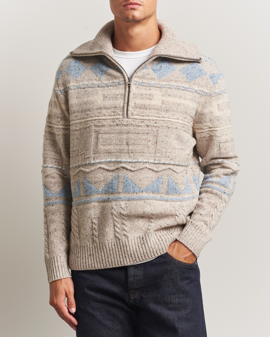 Herre | Gensere | NN07 | William Heavy Knitted Wool Half Zip Ecru