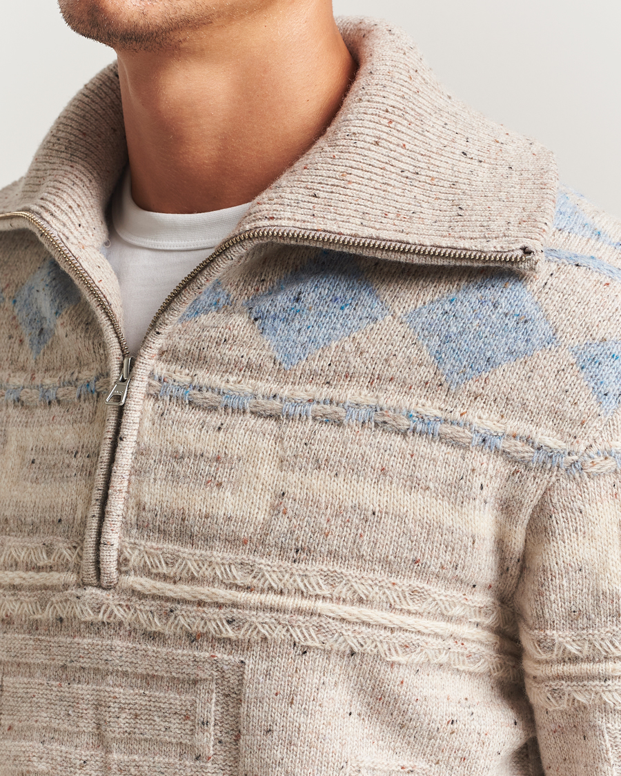 Herre | Gensere | NN07 | William Heavy Knitted Wool Half Zip Ecru