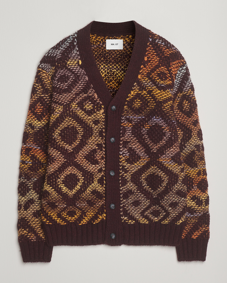 Herre | Gensere | NN07 | Viggo Heavy Knitted Cardigan Wine Red Multi