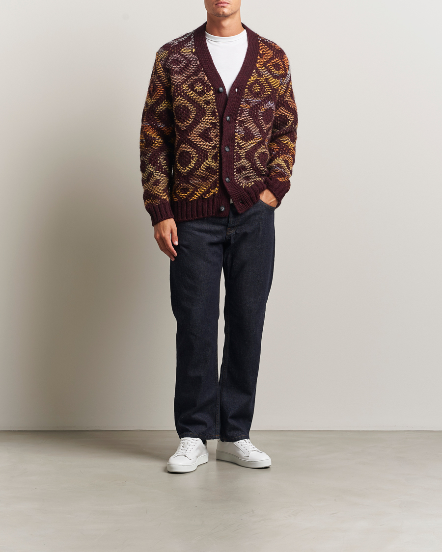 Herre | Gensere | NN07 | Viggo Heavy Knitted Cardigan Wine Red Multi