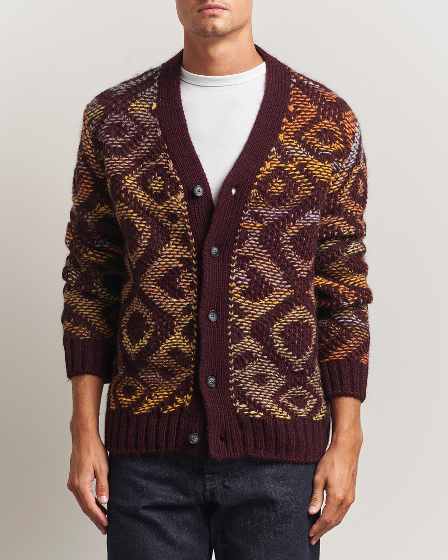 Herre | Gensere | NN07 | Viggo Heavy Knitted Cardigan Wine Red Multi