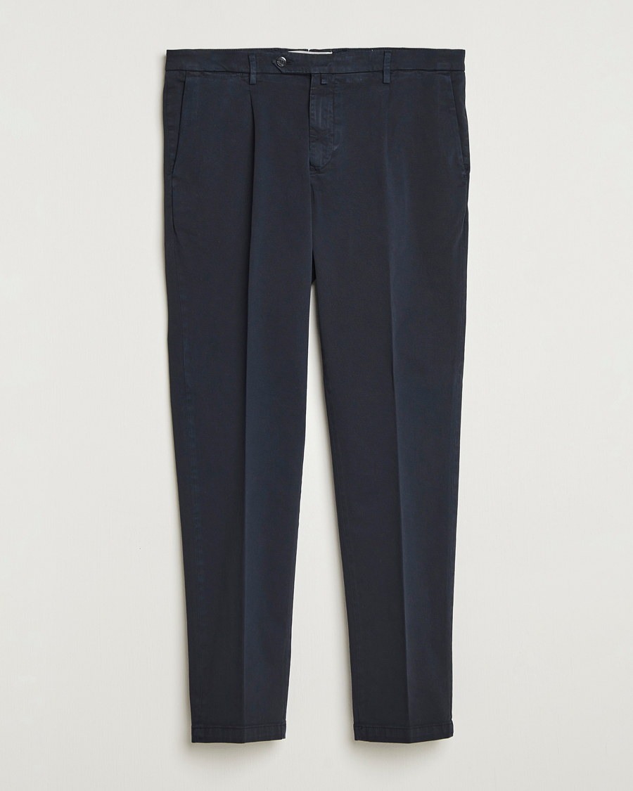 Herre | Bukser | Briglia 1949 | Easy Fit Pleated Cotton Stretch Chino Navy