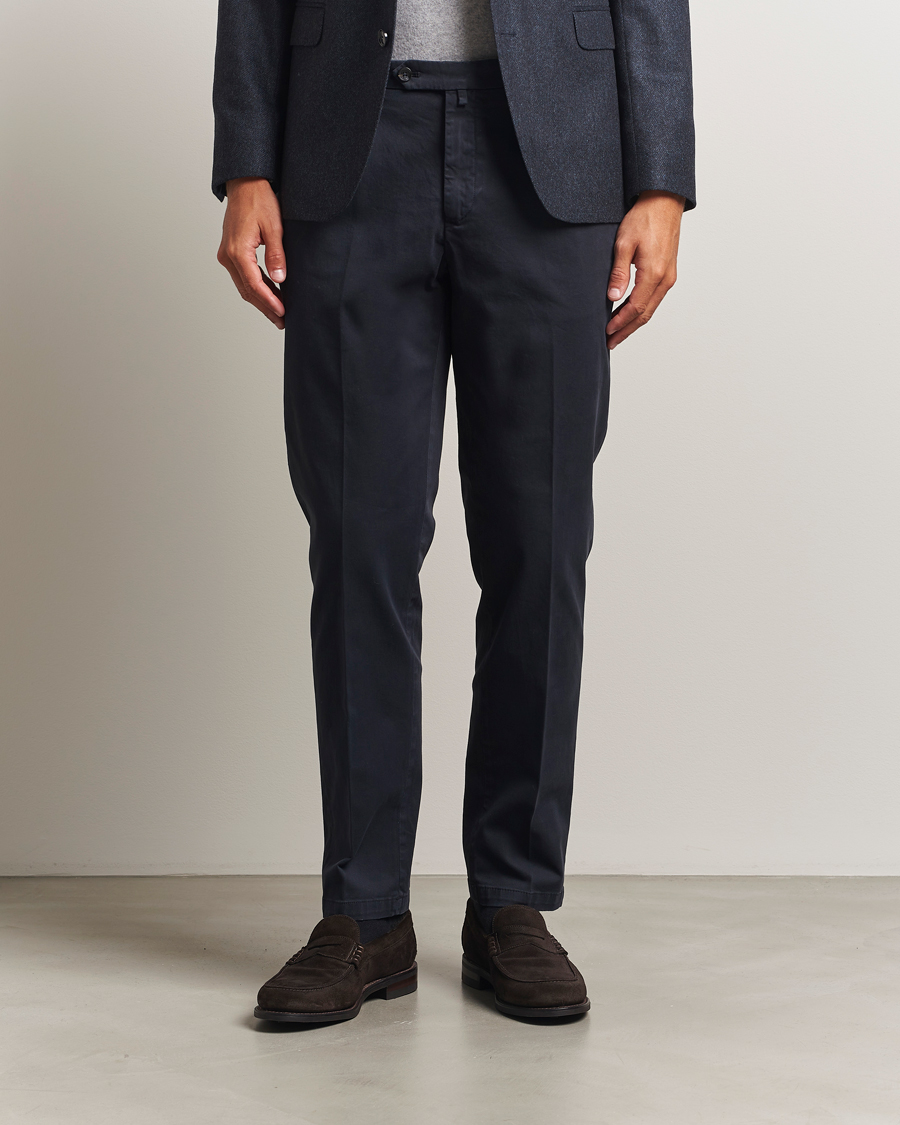 Herre | Bukser | Briglia 1949 | Easy Fit Pleated Cotton Stretch Chino Navy