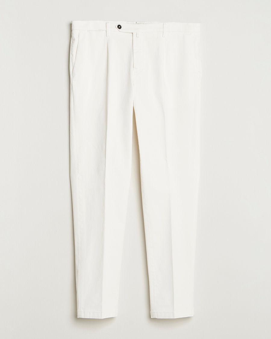 Herre | Bukser | Briglia 1949 | Easy Fit Pleated Cotton Stretch Chino Off White