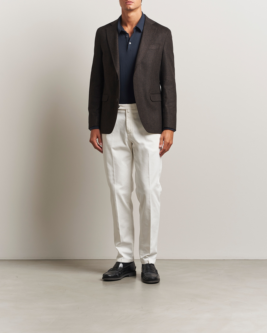 Herre | Bukser | Briglia 1949 | Easy Fit Pleated Cotton Stretch Chino Off White