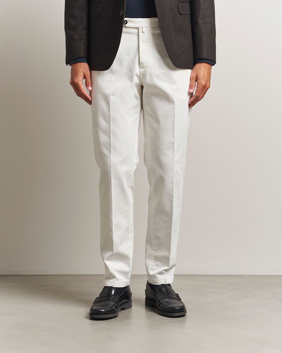 Herre | Bukser | Briglia 1949 | Easy Fit Pleated Cotton Stretch Chino Off White