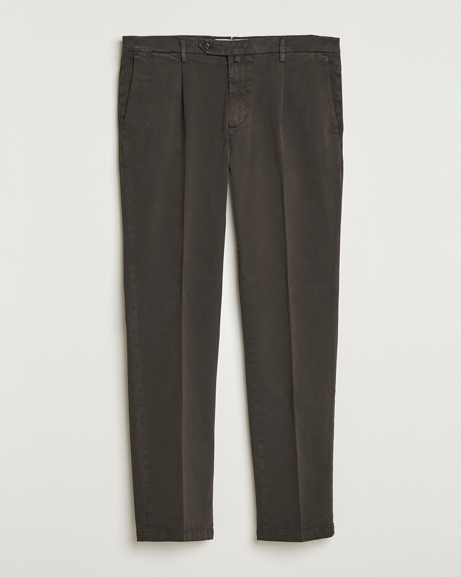 Herre | Bukser | Briglia 1949 | Easy Fit Pleated Cotton Stretch Chino Dark Brown