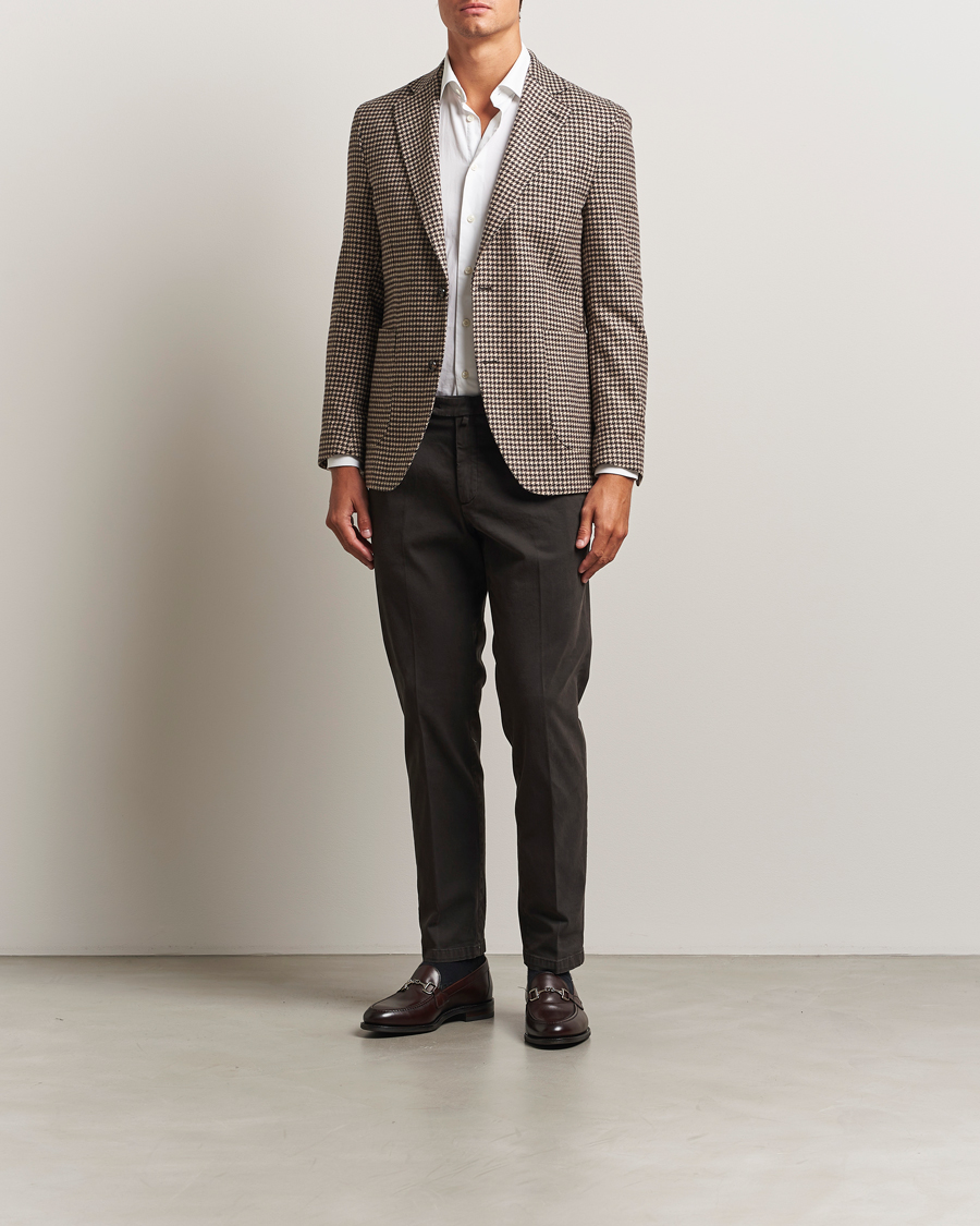 Herre | Bukser | Briglia 1949 | Easy Fit Pleated Cotton Stretch Chino Dark Brown