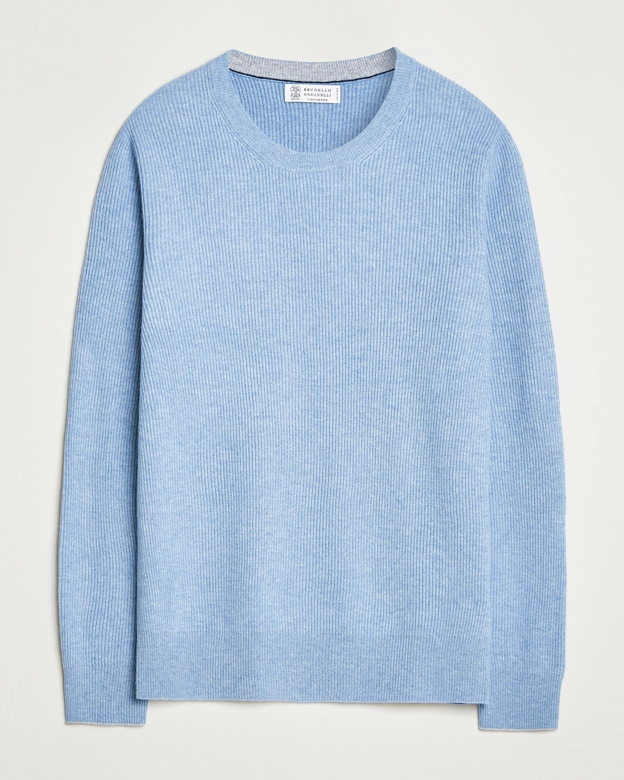 Herre | Gensere | Brunello Cucinelli | Cashmere Rib Crew Neck Sweater Light Blue