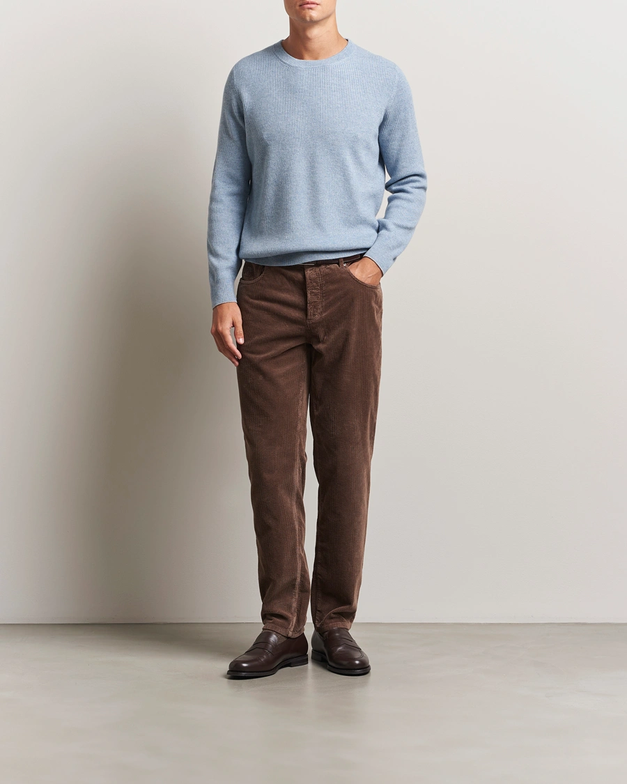 Herre | Gensere | Brunello Cucinelli | Cashmere Rib Crew Neck Sweater Light Blue