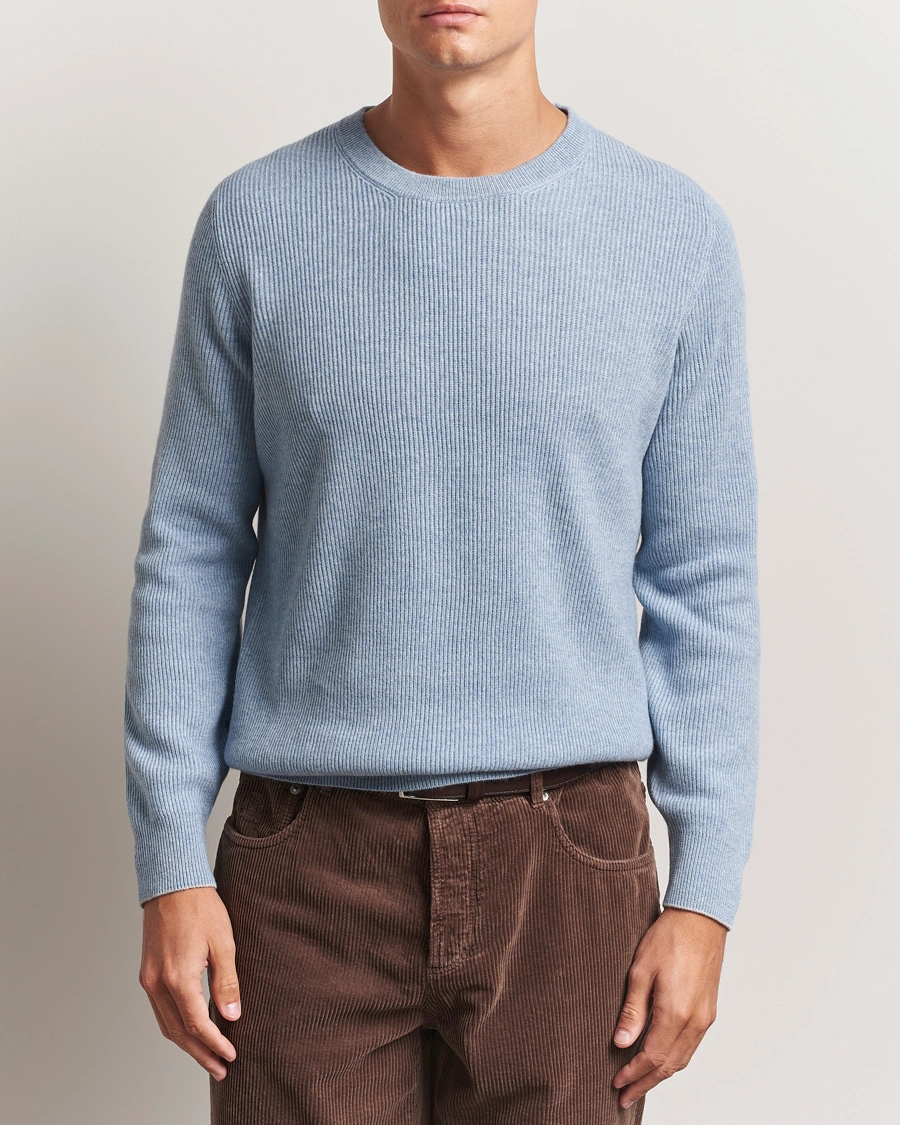 Herre | Gensere | Brunello Cucinelli | Cashmere Rib Crew Neck Sweater Light Blue