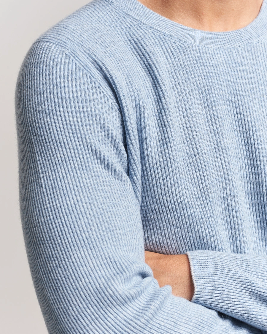 Herre | Gensere | Brunello Cucinelli | Cashmere Rib Crew Neck Sweater Light Blue