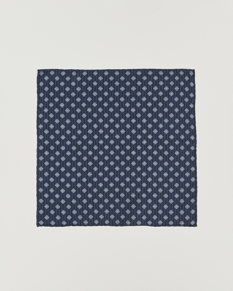 Herre | Lommetørklær | Brunello Cucinelli | Printed Silk Pocket Square Navy