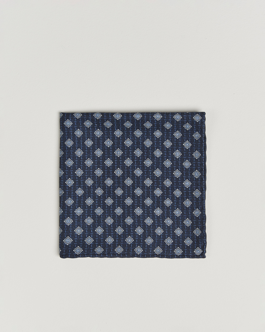 Herre | Lommetørklær | Brunello Cucinelli | Printed Silk Pocket Square Navy