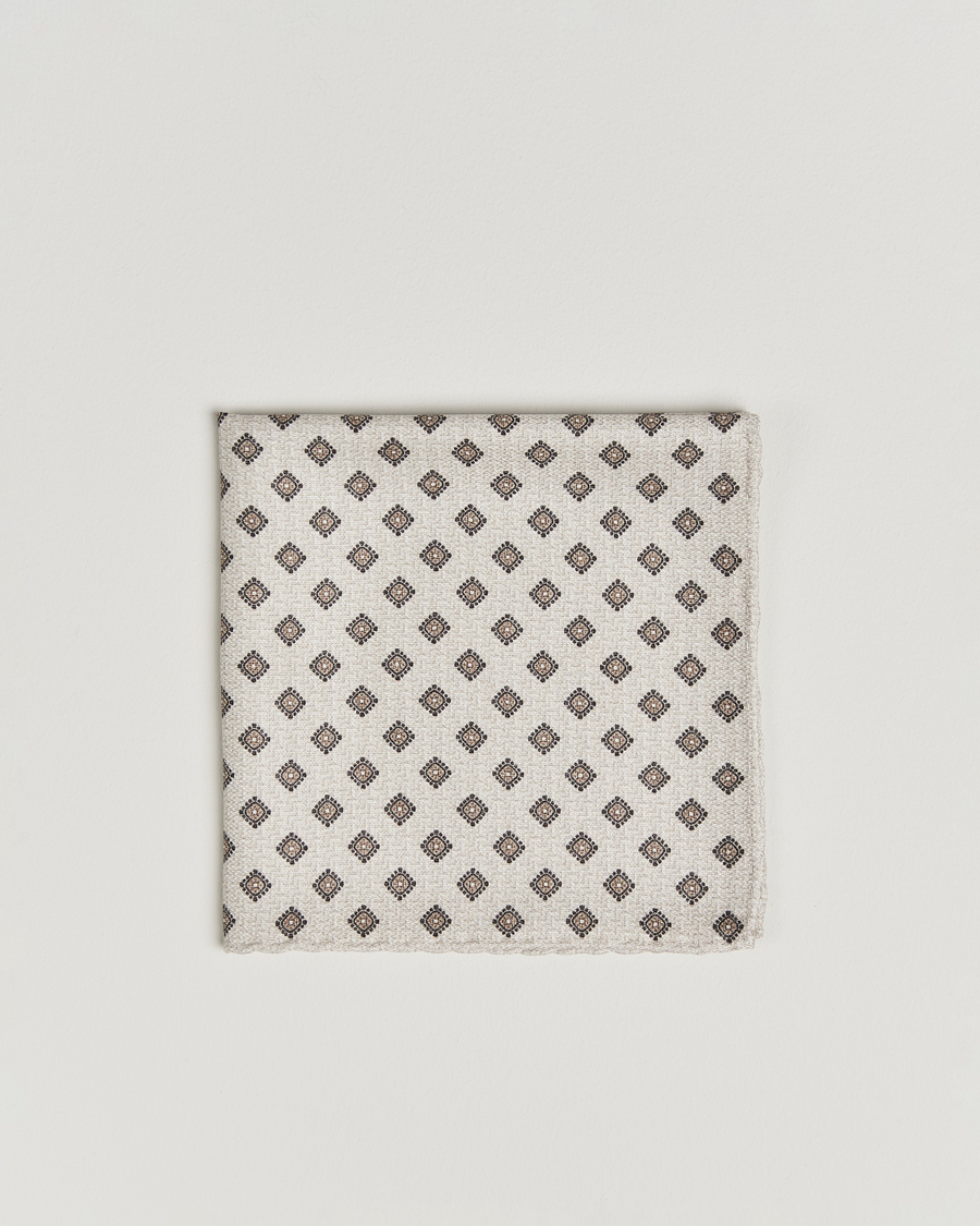 Herre | Lommetørklær | Brunello Cucinelli | Printed Silk Pocket Square Ivory