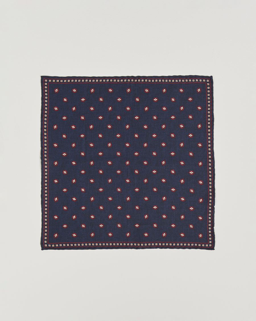 Herre | Lommetørklær | Brunello Cucinelli | Printed Silk Pocket Square Navy