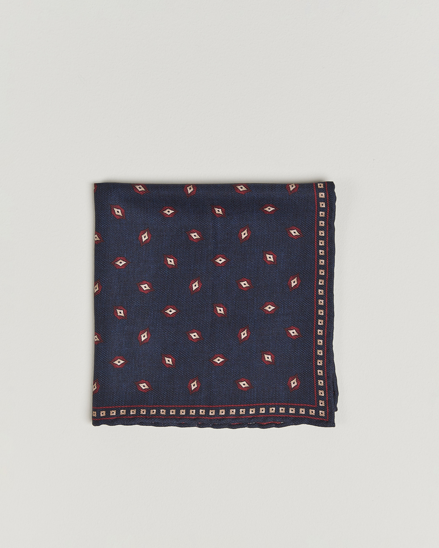 Herre | Lommetørklær | Brunello Cucinelli | Printed Silk Pocket Square Navy