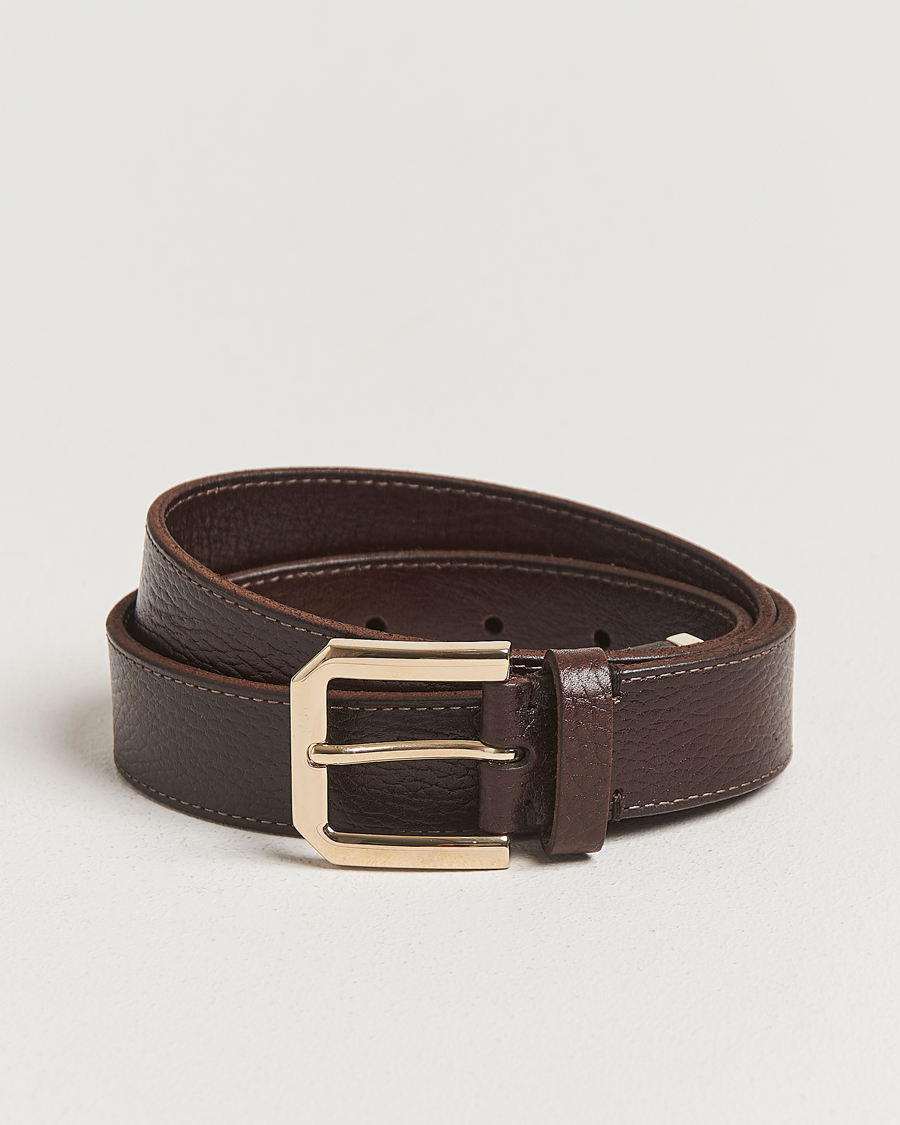 Herre | Belter | Brunello Cucinelli | Grain Leather Belt Dark Brown