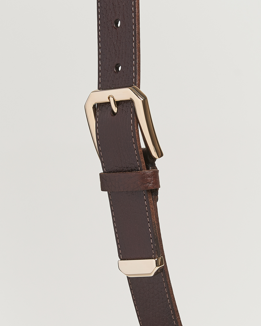 Herre | Belter | Brunello Cucinelli | Grain Leather Belt Dark Brown