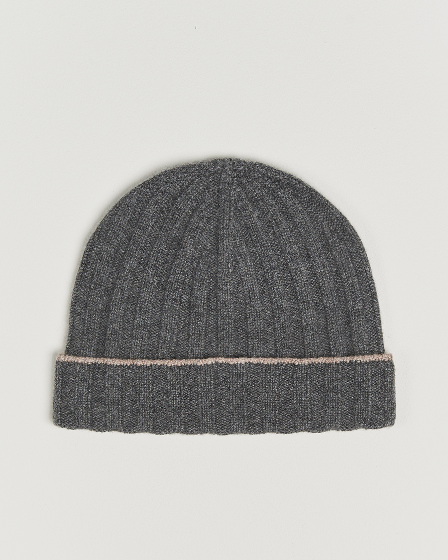 Herre | Brunello Cucinelli Cashmere Contrast Beanie Grey Melange | Brunello Cucinelli | Cashmere Contrast Beanie Grey Melange