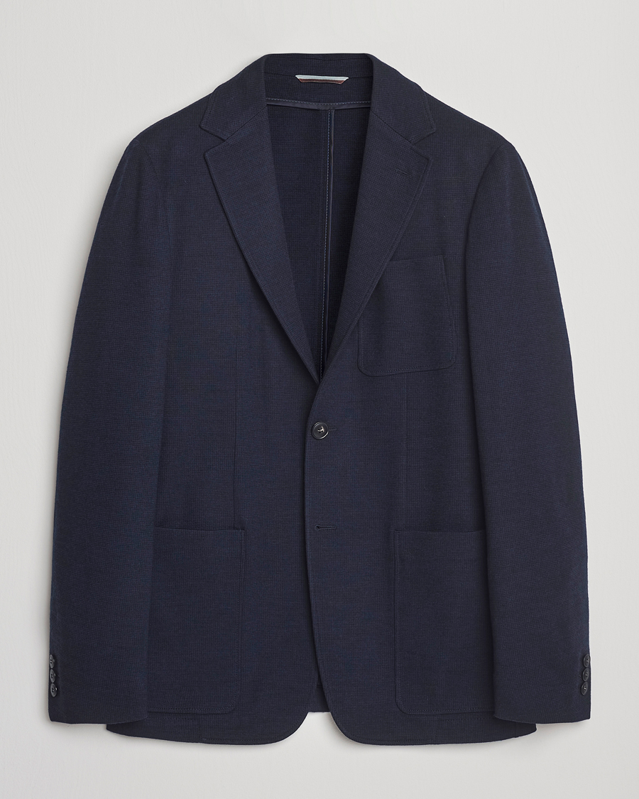 Herre | Dressjakker | Canali | Wool Houndstooth Jersey Blazer Navy