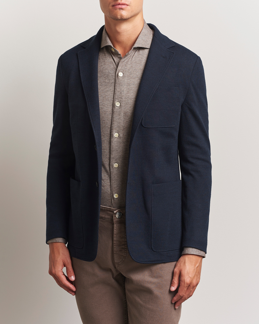 Herre | Dressjakker | Canali | Wool Houndstooth Jersey Blazer Navy