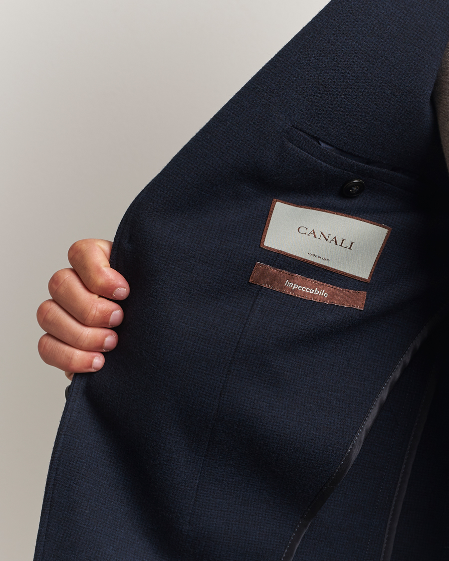 Herre | Dressjakker | Canali | Wool Houndstooth Jersey Blazer Navy