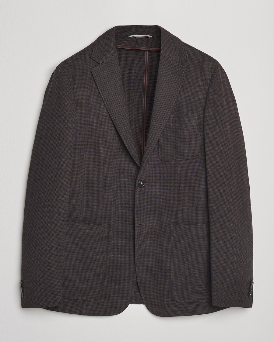 Herre | Dressjakker | Canali | Wool Houndstooth Jersey Blazer Dark Brown