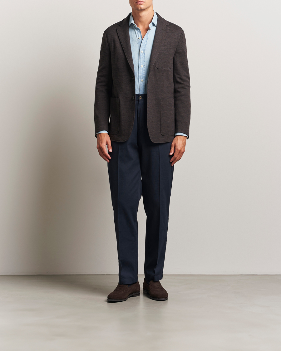 Herre | Dressjakker | Canali | Wool Houndstooth Jersey Blazer Dark Brown