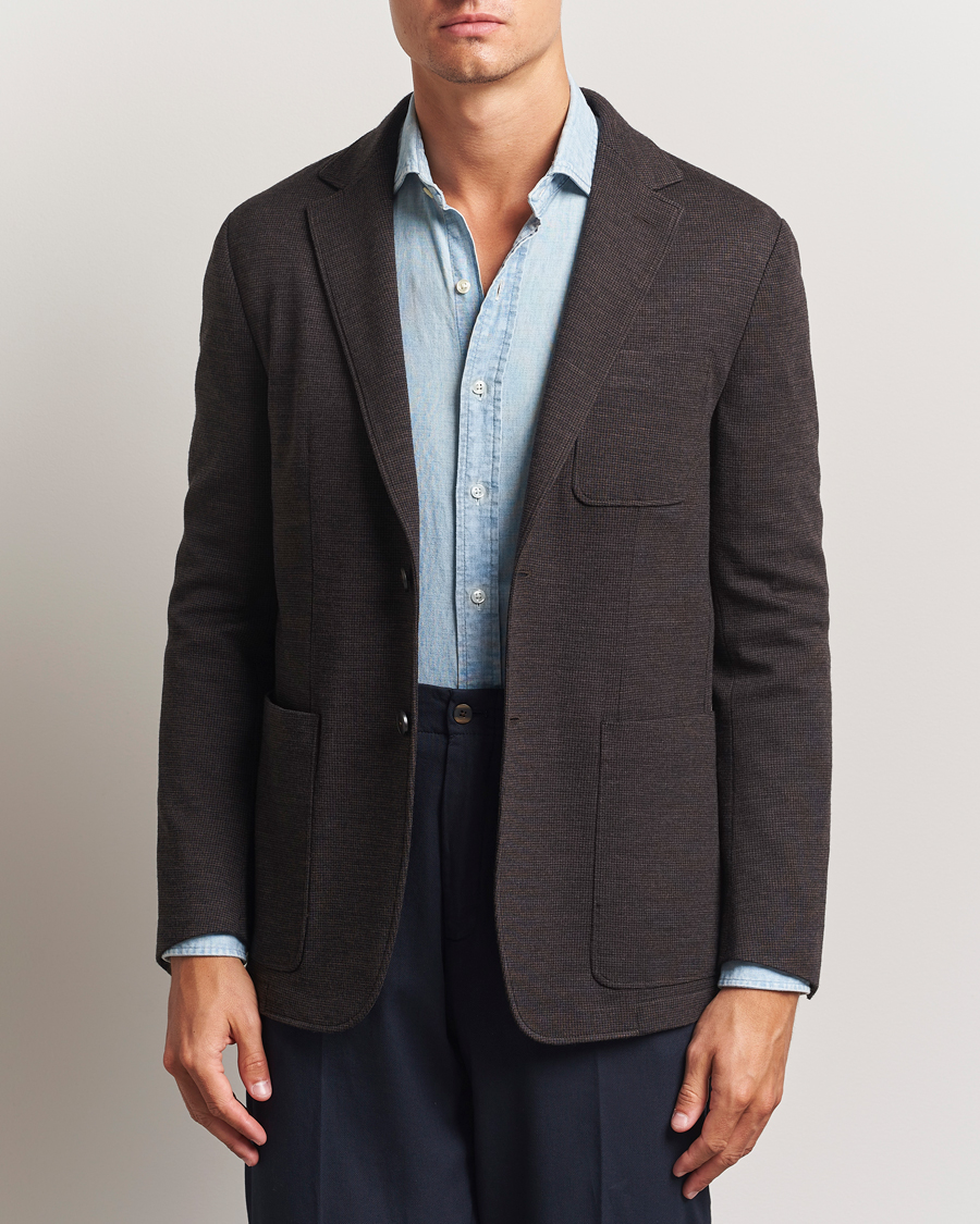Herre | Dressjakker | Canali | Wool Houndstooth Jersey Blazer Dark Brown